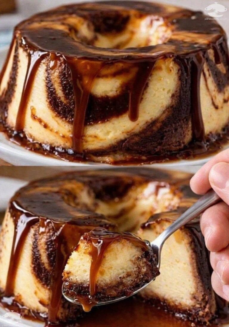 Pudim mesclado de ninho com chocolate
